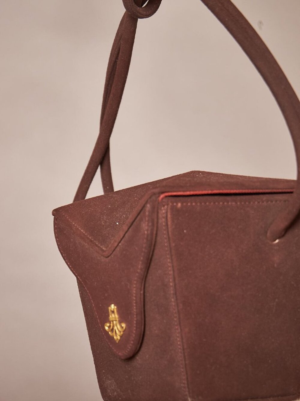 1950s Hexagon Brown Box Purse Handbag
